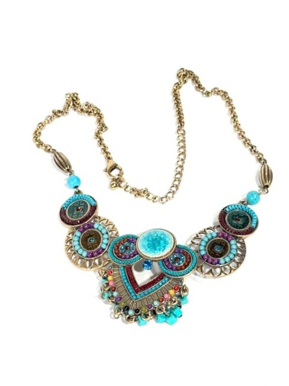 Gold-tone and turquoise bead 18" boho necklace.